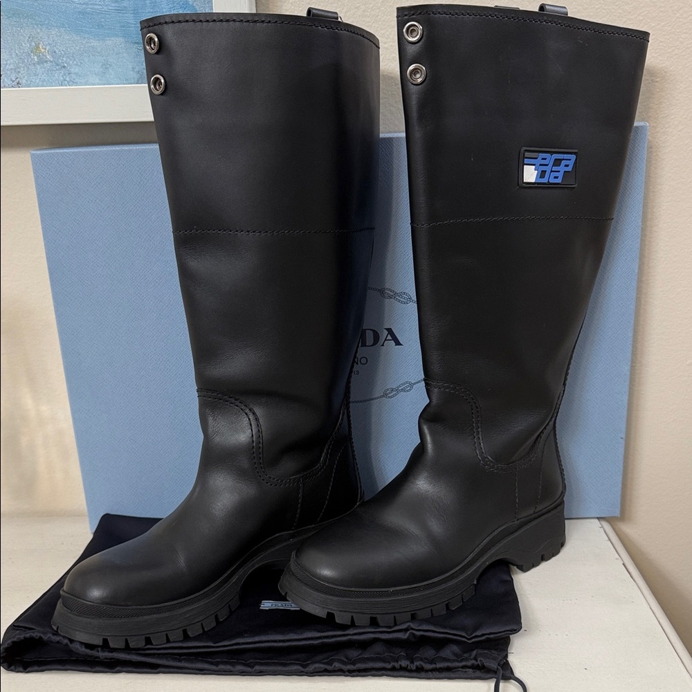 Prada Black Leather Knee-High Boots